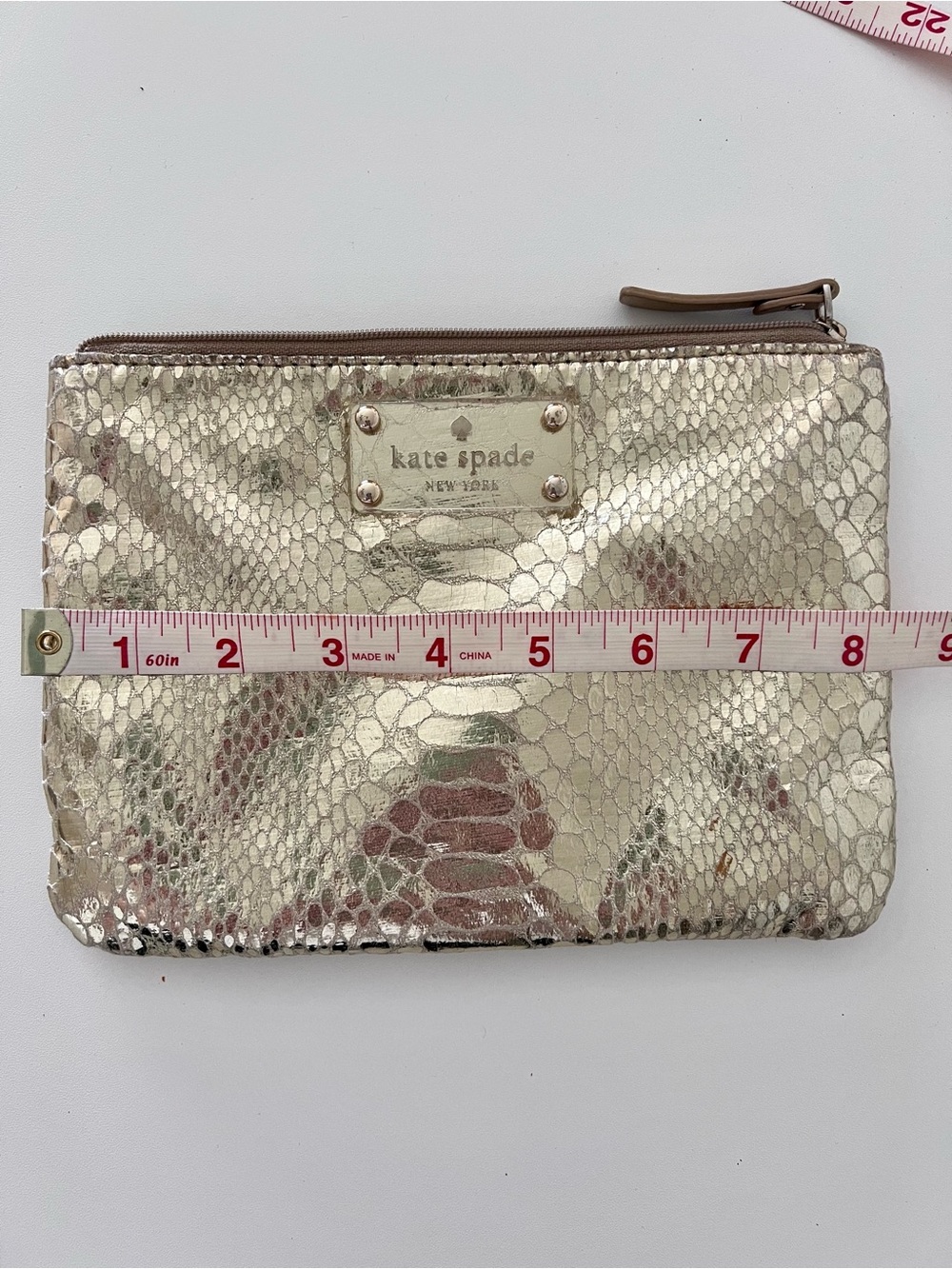 kate spade Metallic Gold Snake-Embossed Zip Pouch
